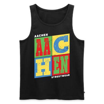 Aachen Germany City Colorful Skyline Home - Men's Premium Organic Tank Top - black - Front - AI Model Male 178 light (178cm)