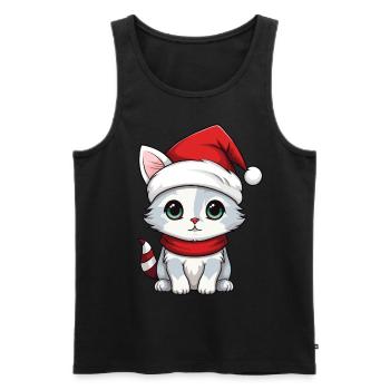 Chat Noël Chat De Noël Mignon Joyeux Catmas - Débardeur bio Premium Homme - noir - Devant - Michal (187cm)