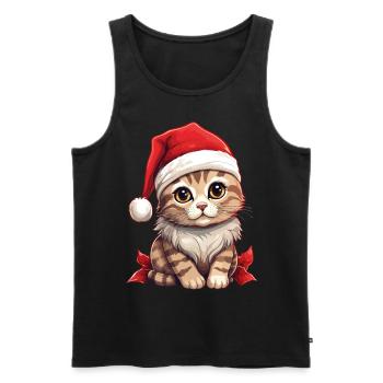 Chat Noël Chat De Noël Mignon Joyeux Catmas - Débardeur bio Premium Homme - noir - Devant - Michal (187cm)