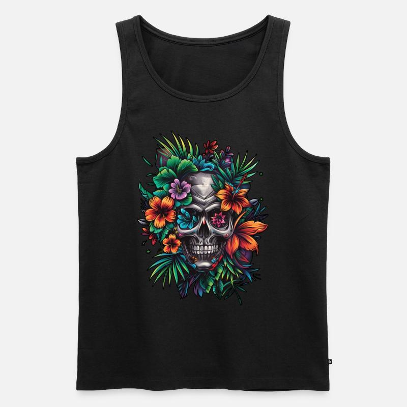 Flowerskull - Männer Premium Bio Tank Top - Schwarz