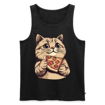 Chat J’Aime Les Chats Et La Pizza Drôle Drôle Humour - Débardeur bio Premium Homme - noir - Devant - AI Model Male 178 light (178cm)