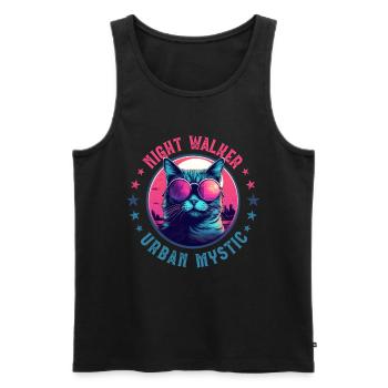 City cat in rose-colored glasses at night in the city - Men's Premium Organic Tank Top - black - Front - AI Model Male 178 light (178cm)