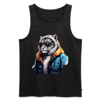 Streetstyle Schneeleopard | Leoparden-Liebhaber - Männer Premium Bio Tank Top - Schwarz - Vorne - Michal (187cm)