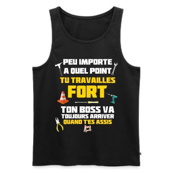 Je Travailles Fort Cadeau Humour Chantier - Débardeur bio Premium Homme - noir - Devant - Michal (187cm)