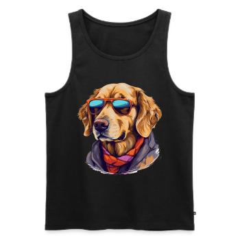 Golden retriever dans la rue | Amoureux des chiens - Débardeur bio Premium Homme - noir - Devant - AI Model Male 178 light (178cm)