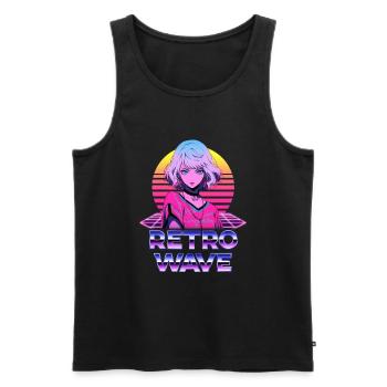 Retro Wave 80s Anime Girl – Anime Shirt - Men's Premium Organic Tank Top - black - Front - Michal (187cm)