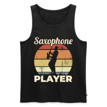 Drôle de saxophoniste - Débardeur bio Premium Homme - noir - Devant - AI Model Male 178 light (178cm)