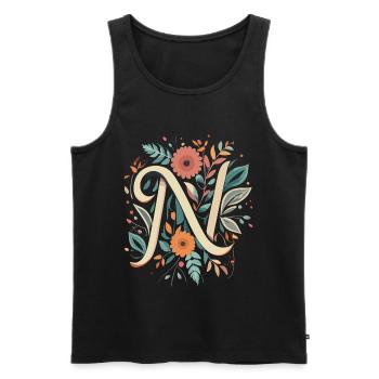 N typographie florale - Débardeur bio Premium Homme - noir - Devant - AI Model Male 178 light (178cm)