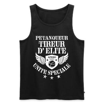 Pétanque Pétanqueur d'élite Humour Armée  - Débardeur bio Premium Homme - noir - Devant - AI Model Male 178 light (178cm)