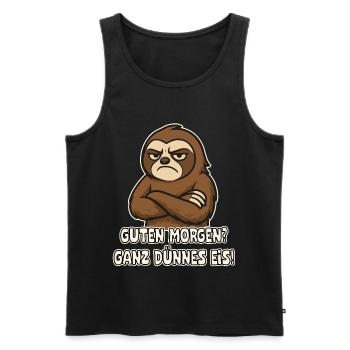 Grumpy sloth with saying - Men's Premium Organic Tank Top - black - Front - AI Model Male 178 light (178cm)
