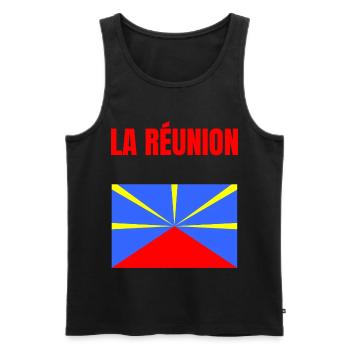 Reunion Island volcano flag t-shirt - Men's Premium Organic Tank Top - black - Front - AI Model Male 178 light (178cm)