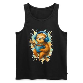 Watercolor sloth with headphones - Men's Premium Organic Tank Top - black - Front - Michal (187cm)
