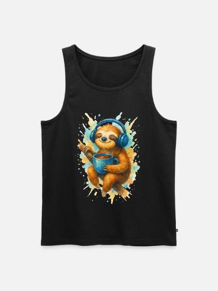 WasserfarbenFaultier mit Kopfhörern - Männer Premium Bio Tank Top - Schwarz