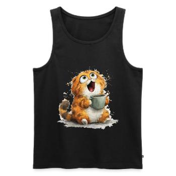 Cat Coffee: Googly Eyes Latte - Men's Premium Organic Tank Top - black - Front - AI Model Male 178 light (178cm)