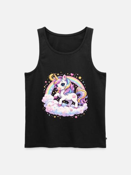 Pastell-Einhorn auf Wolkenbogen - Männer Premium Bio Tank Top - Schwarz
