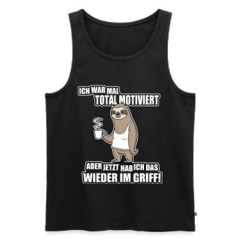 Faultier Spruch – War mal motiviert - Männer Premium Bio Tank Top - Schwarz - Vorne - Michal (187cm)