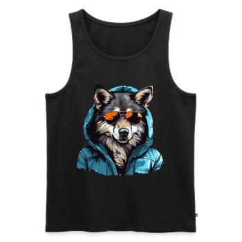 Gray wolf in street style | Wolf lovers - Men's Premium Organic Tank Top - black - Front - AI Model Male 178 light (178cm)