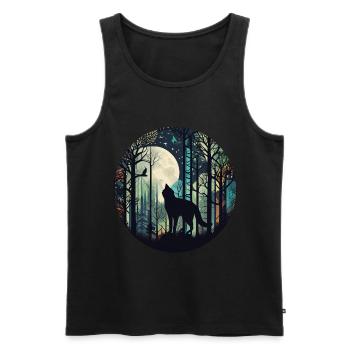 Katze im Wald mit Vollmond, Bäumen - Männer Premium Bio Tank Top - Schwarz - Vorne - AI Model Male 178 light (178cm)