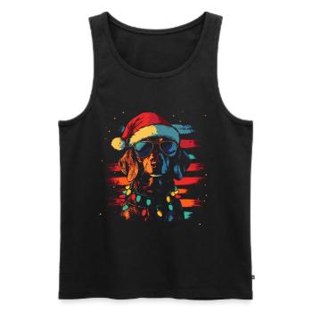Teckel avec chapeau de Père Noël et lunettes de soleil - Débardeur bio Premium Homme - noir - Devant - Michal (187cm)