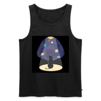 Chat mignon dans l’espace avec des planètes - Débardeur bio Premium Homme - noir - Devant - Michal (187cm)