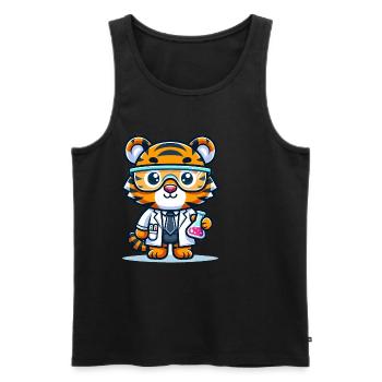 Cute Tiger Scientist - Men's Premium Organic Tank Top - black - Front - AI Model Male 178 light (178cm)