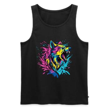 Wolf Wolfskopf Raubtier Wald Natur Wildnis Bunt - Männer Premium Bio Tank Top - Schwarz - Vorne - Michal (187cm)