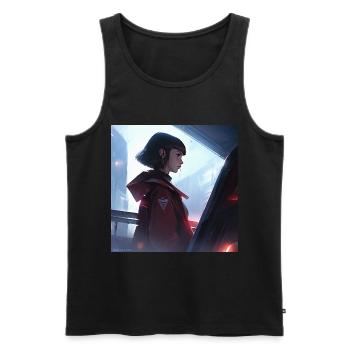 Serene Enigma: Fesselndes Porträt im Anime-Stil - Männer Premium Bio Tank Top - Schwarz - Vorne - AI Model Male 178 light (178cm)