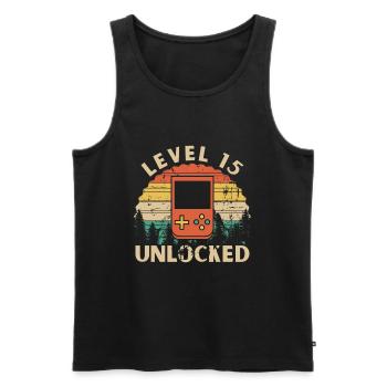 Level 15 freigeschaltet - Männer Premium Bio Tank Top - Schwarz - Vorne - AI Model Male 178 light (178cm)