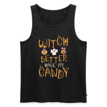 Sorcière mieux avoir mes bonbons drôle Halloween - Débardeur bio Premium Homme - noir - Devant - AI Model Male 178 light (178cm)