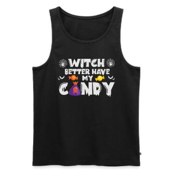 Sorcière mieux avoir mes bonbons drôle Halloween - Débardeur bio Premium Homme - noir - Devant - AI Model Male 178 light (178cm)