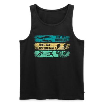 Drôle de dicton de triathlon - Débardeur bio Premium Homme - noir - Devant - Michal (187cm)