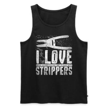 J’aime les strip-teaseuses drôles d’électricien - Débardeur bio Premium Homme - noir - Devant - AI Model Male 178 light (178cm)