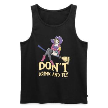 Hexe Halloween Party Motif Don't Drink And Fly - Männer Premium Bio Tank Top - Schwarz - Vorne - AI Model Male 178 light (178cm)