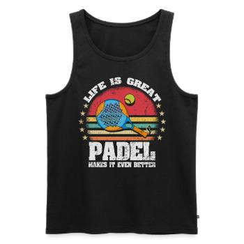 La vie est géniale Le padel le rend meilleur - Débardeur bio Premium Homme - noir - Devant - Michal (187cm)