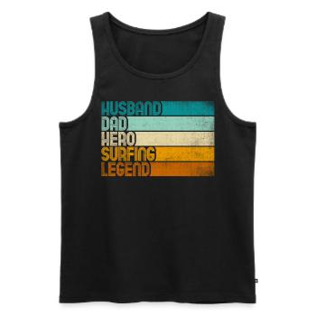 Retro Husband Dad Hero Surfing Legend - Männer Premium Bio Tank Top - Schwarz - Vorne - AI Model Male 178 light (178cm)