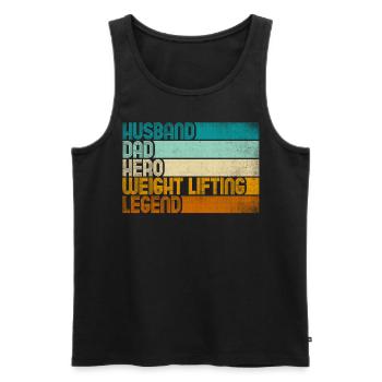 Retro Husband Dad Hero Weight Lifting Legend - Männer Premium Bio Tank Top - Schwarz - Vorne - Michal (187cm)