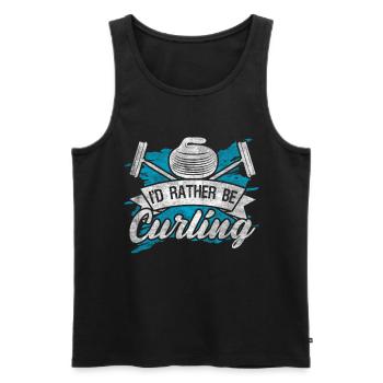 Coole Curling Plakette I'd rather be Curling - Männer Premium Bio Tank Top - Schwarz - Vorne - AI Model Male 178 light (178cm)
