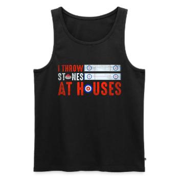 Je jette des pierres sur les maisons Drôle de curling - Débardeur bio Premium Homme - noir - Devant - AI Model Male 178 light (178cm)