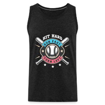 Hit Hard Run Fast Turn Left Baseball - Men's Premium Organic Tank Top - charcoal grey - Front - Alexander (188cm)