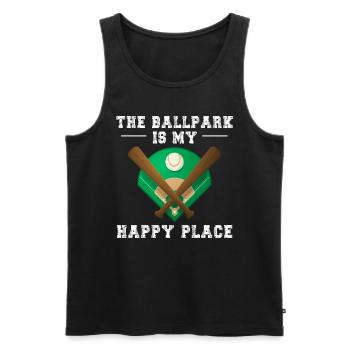 The Ballpark Is My Happy Place Baseball - Men's Premium Organic Tank Top - black - Front - AI Model Male 178 light (178cm)