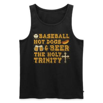 Hot-dogs de baseball et bière The Holy Trinity Baseball - Débardeur bio Premium Homme - noir - Devant - AI Model Male 178 light (178cm)