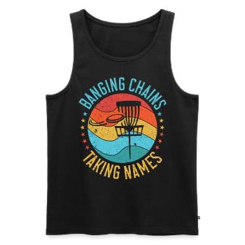 Retro Sunset Banging Chains prend des noms Disc Golf - Débardeur bio Premium Homme - noir - Devant - Michal (187cm)