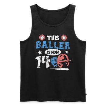 This Baller is now 14 Baseball 14th Birthday - Men's Premium Organic Tank Top - black - Front - AI Model Male 178 light (178cm)