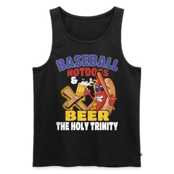 Baseball Hot Dogs & Bière The Holy Trinity Baseball - Débardeur bio Premium Homme - noir - Devant - AI Model Male 178 light (178cm)