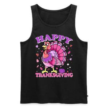 Female Turkey Happy Thanksgiving - Men's Premium Organic Tank Top - black - Front - Michal (187cm)