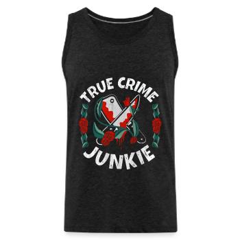 True Crime Junkie - Men's Premium Organic Tank Top - charcoal grey - Front - Alexander (188cm)