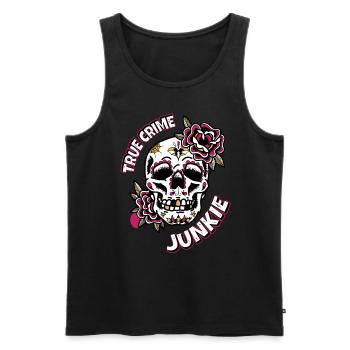 True Crime Junkie - Men's Premium Organic Tank Top - black - Front - AI Model Male 178 light (178cm)