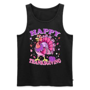 Female Turkey Happy Thanksgiving - Men's Premium Organic Tank Top - black - Front - Michal (187cm)