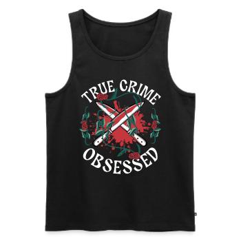 True Crime obsédé - Débardeur bio Premium Homme - noir - Devant - Michal (187cm)