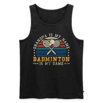 Badminton Grandpa Retro Sunset Badminton Player - Männer Premium Bio Tank Top - Schwarz - Vorne - Michal (187cm)